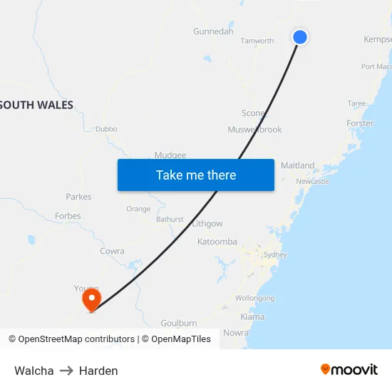 Walcha to Harden map