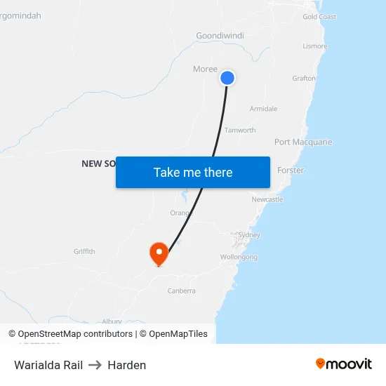 Warialda Rail to Harden map