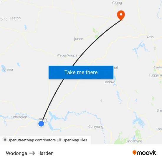 Wodonga to Harden map