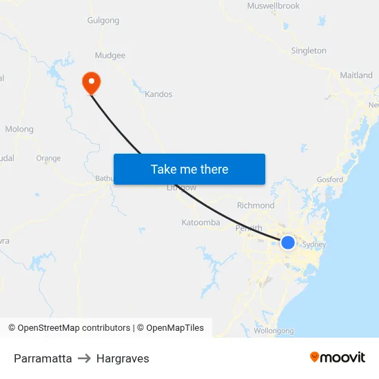 Parramatta to Hargraves map