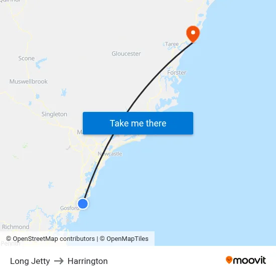 Long Jetty to Harrington map