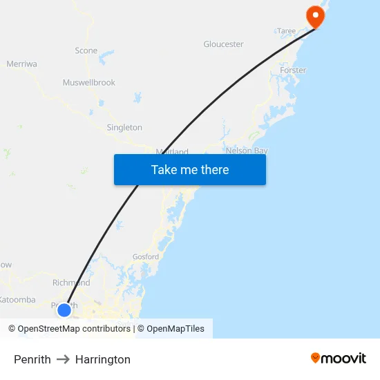 Penrith to Harrington map