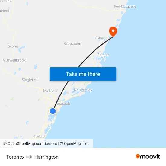 Toronto to Harrington map