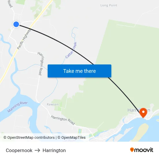 Coopernook to Harrington map