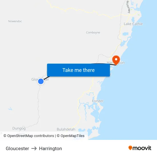 Gloucester to Harrington map