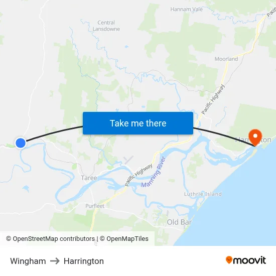 Wingham to Harrington map