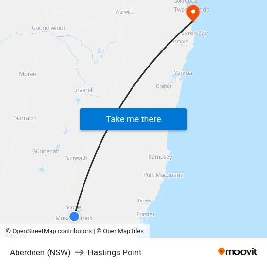 Aberdeen (NSW) to Hastings Point map