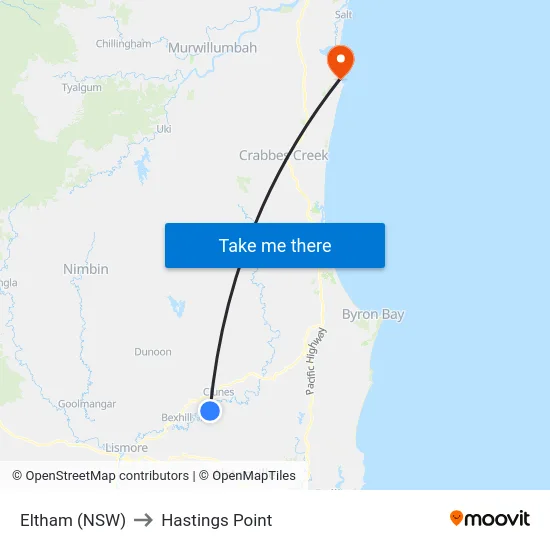 Eltham (NSW) to Hastings Point map