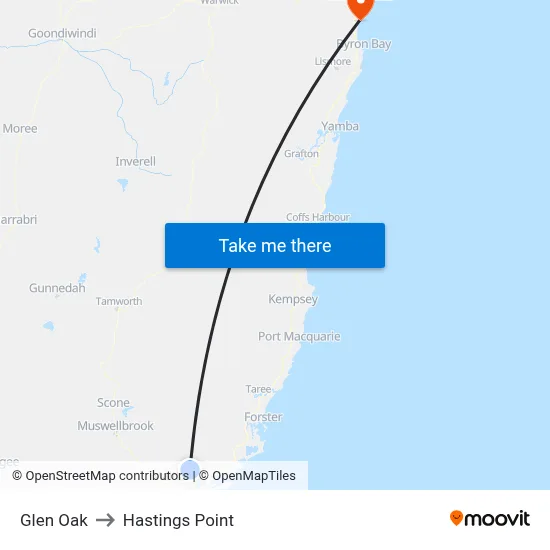 Glen Oak to Hastings Point map