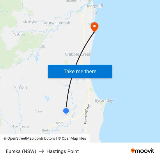 Eureka (NSW) to Hastings Point map