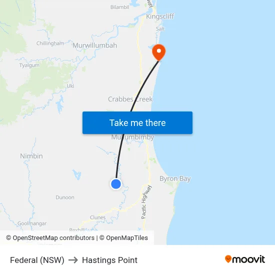 Federal (NSW) to Hastings Point map