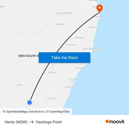 Henty (NSW) to Hastings Point map