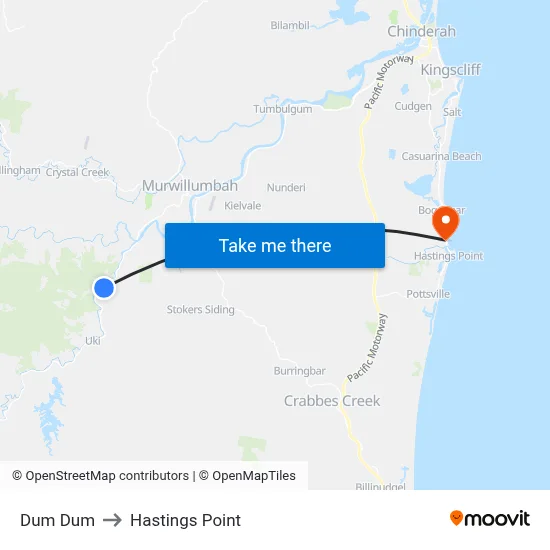 Dum Dum to Hastings Point map