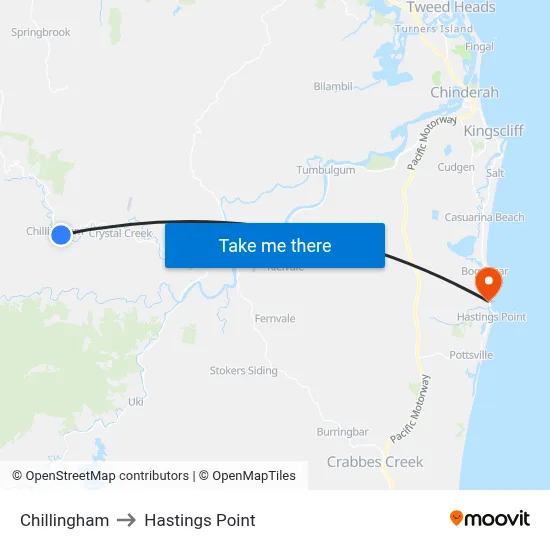 Chillingham to Hastings Point map