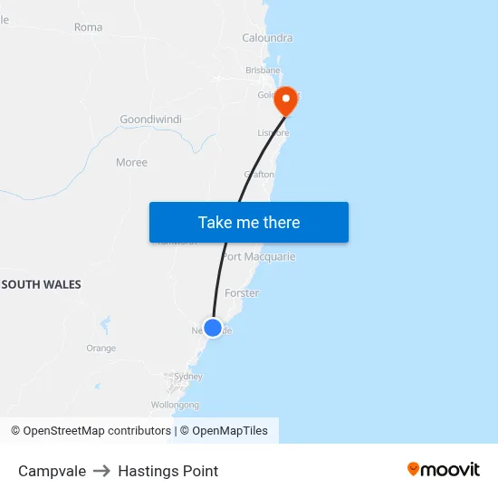 Campvale to Hastings Point map