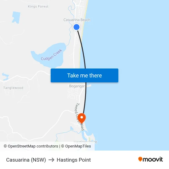 Casuarina (NSW) to Hastings Point map