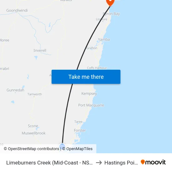 Limeburners Creek (Mid-Coast - NSW) to Hastings Point map