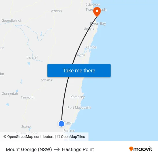 Mount George (NSW) to Hastings Point map