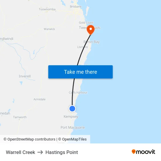 Warrell Creek to Hastings Point map