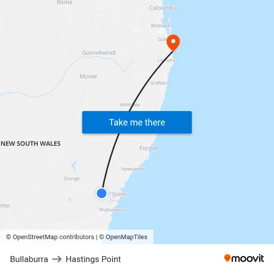 Bullaburra to Hastings Point map