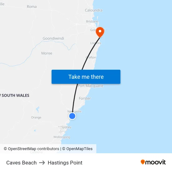 Caves Beach to Hastings Point map