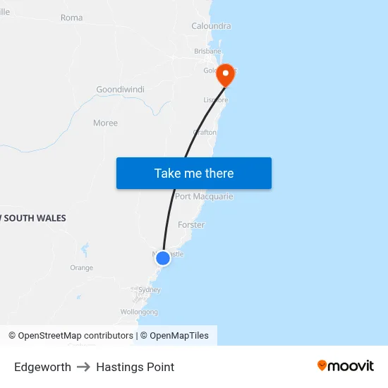 Edgeworth to Hastings Point map