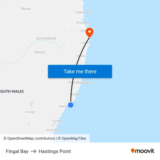 Fingal Bay to Hastings Point map