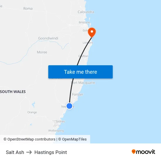 Salt Ash to Hastings Point map