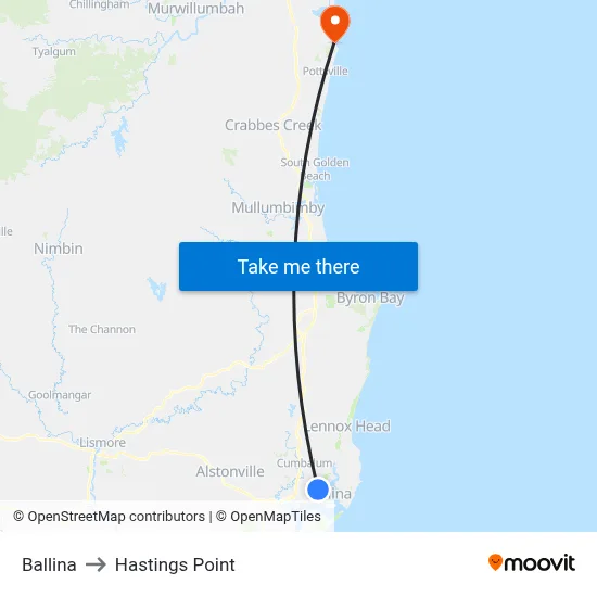 Ballina to Hastings Point map