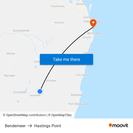 Bendemeer to Hastings Point map