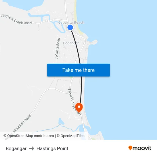 Bogangar to Hastings Point map