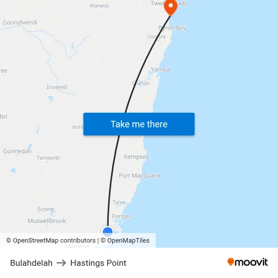 Bulahdelah to Hastings Point map