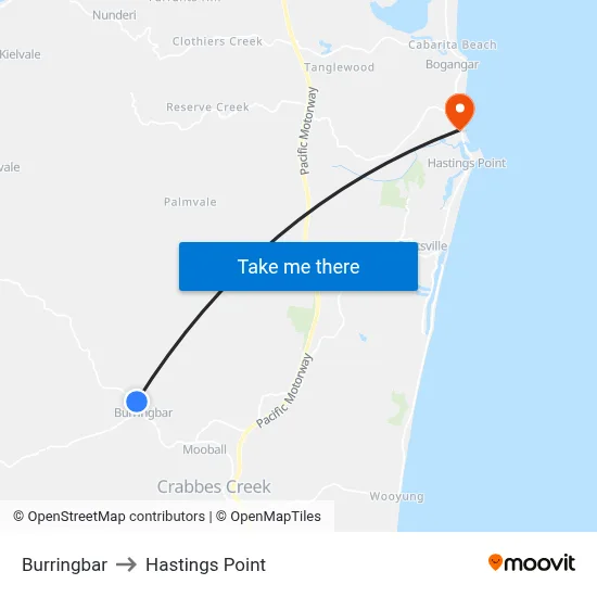 Burringbar to Hastings Point map