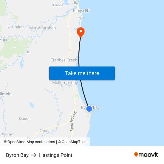 Byron Bay to Hastings Point map