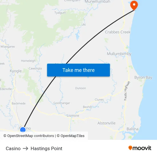 Casino to Hastings Point map