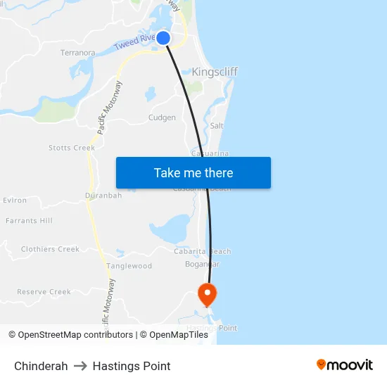 Chinderah to Hastings Point map