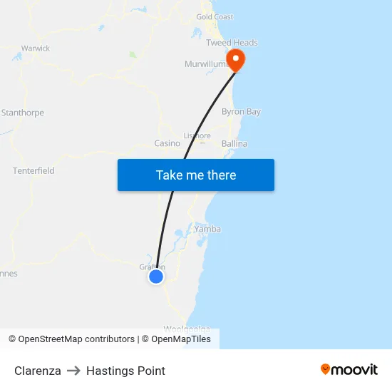 Clarenza to Hastings Point map