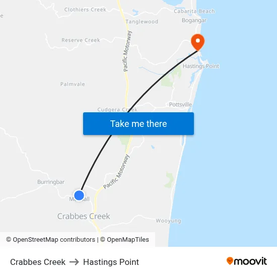 Crabbes Creek to Hastings Point map