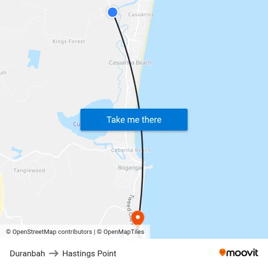 Duranbah to Hastings Point map