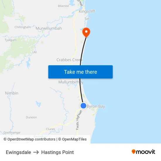 Ewingsdale to Hastings Point map