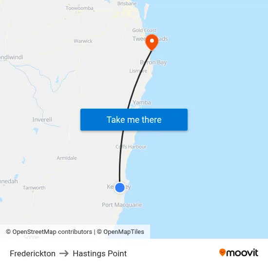 Frederickton to Hastings Point map