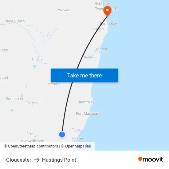 Gloucester to Hastings Point map
