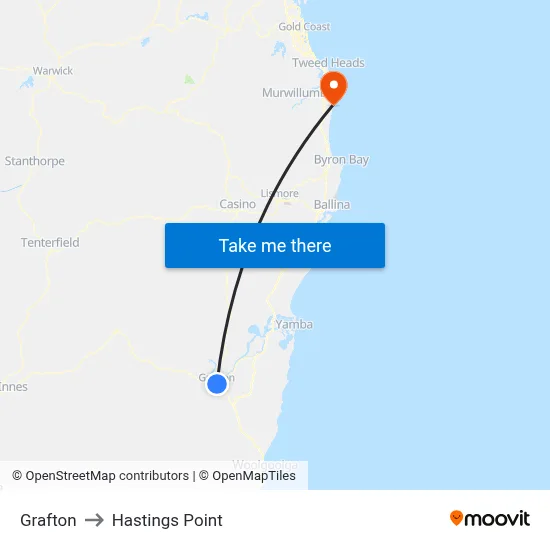 Grafton to Hastings Point map