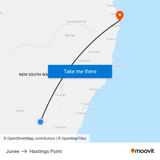 Junee to Hastings Point map