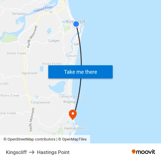 Kingscliff to Hastings Point map