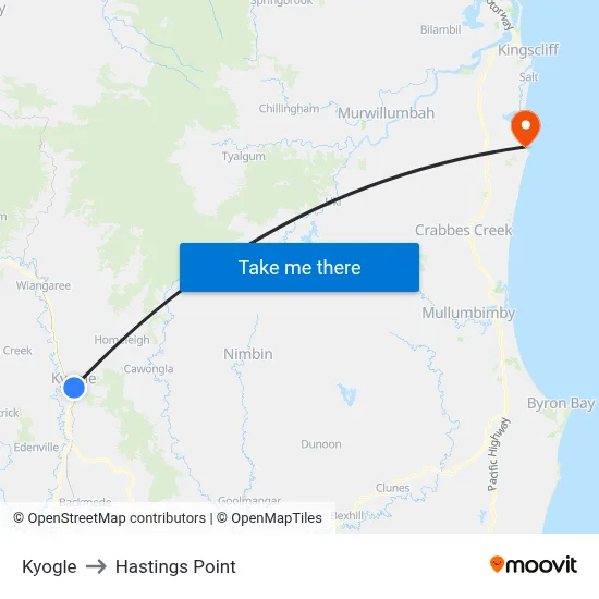Kyogle to Hastings Point map