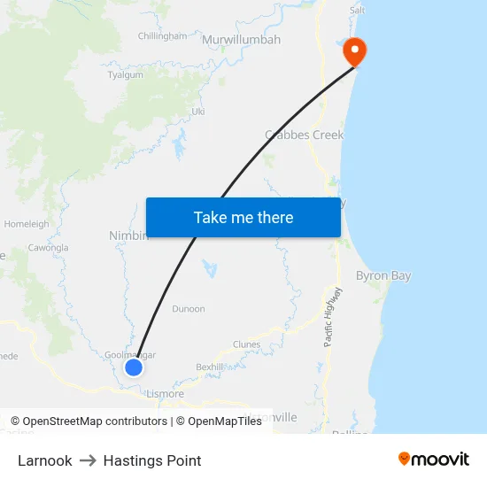 Larnook to Hastings Point map