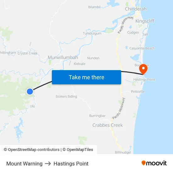 Mount Warning to Hastings Point map