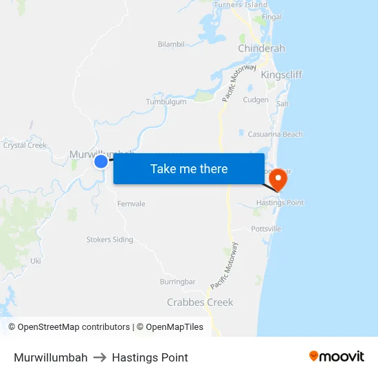 Murwillumbah to Hastings Point map