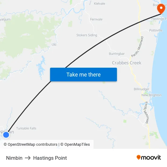 Nimbin to Hastings Point map